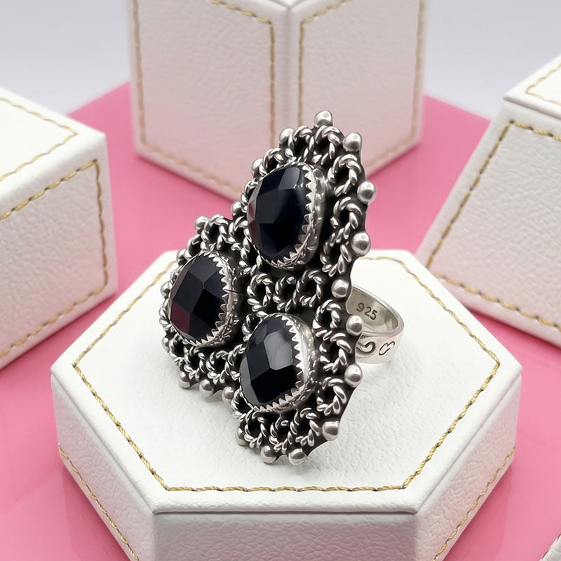 Anillo de Plata .925 "Triple Ónix" 7940059