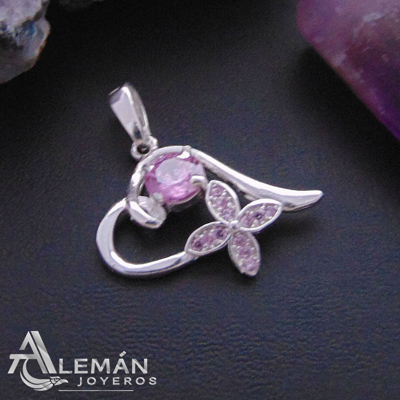 MWL 331-0153 Dije de Plata Corazón con Zirconia Rosa