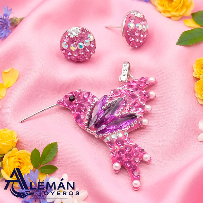 Juego de Plata .925 "Colibrí Rosa" 3310221