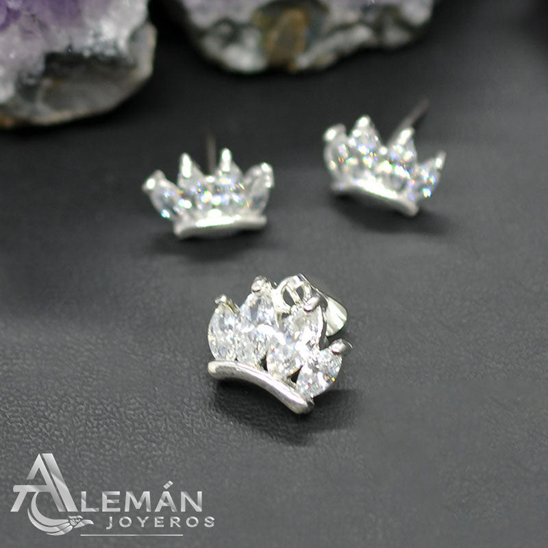 MWL 331-0228 Juego de Aretes y Dije de Plata Corona de Zirconia