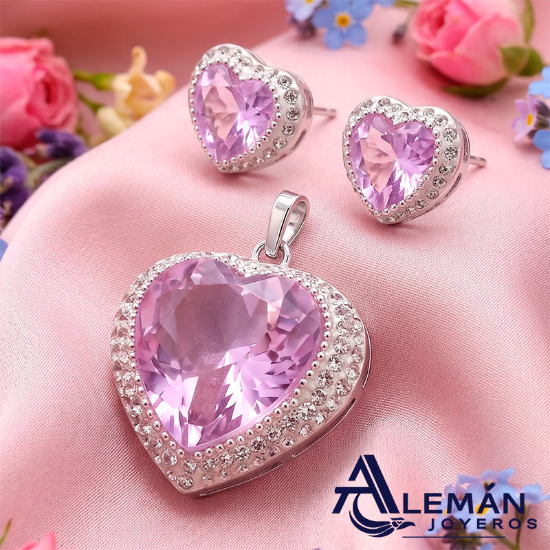 Set de aretes y Dije de Plata .925 "Purple Love" 3310410