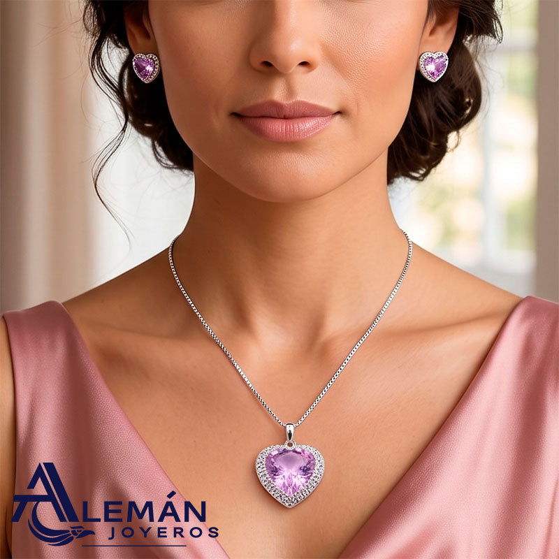 Set de aretes y Dije de Plata .925 "Purple Love" 3310410