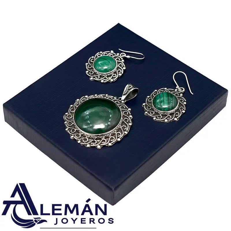 Juego de Plata .925 "Círculo Malaquita" 3310438-4