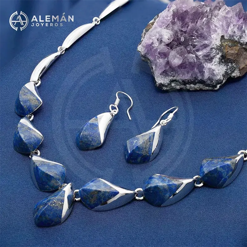 Collar y Aretes de Plata .925 "Gala Lapislázuli" #331C021