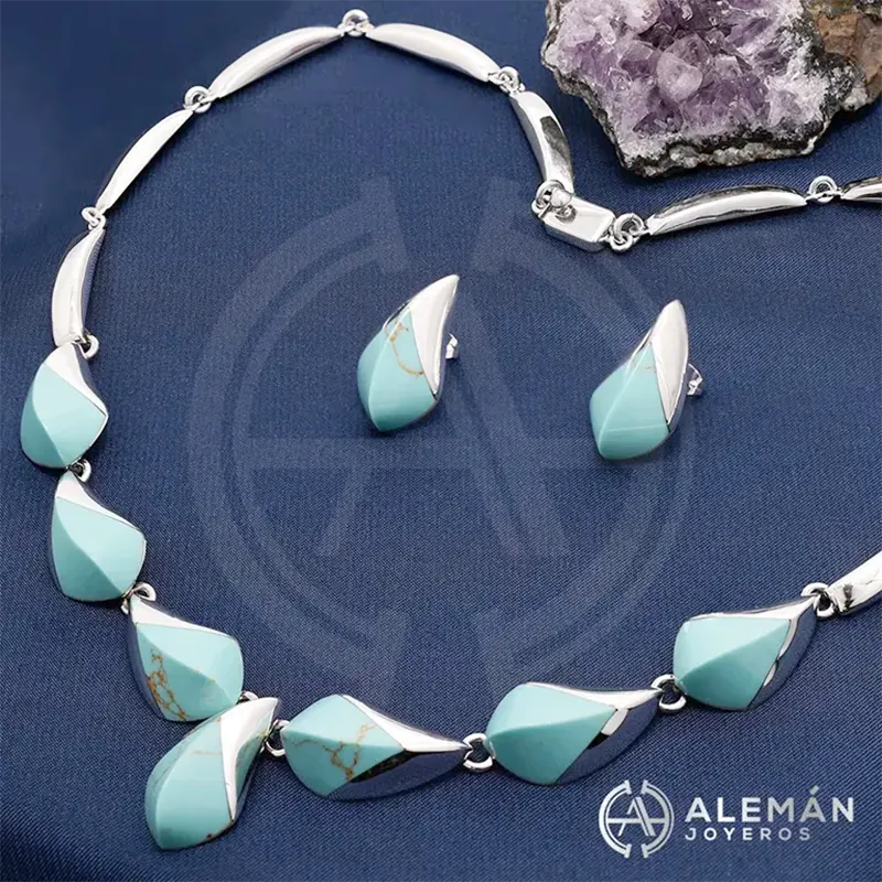 Collar y Aretes de Plata .925 "Gala Azul" #331C050